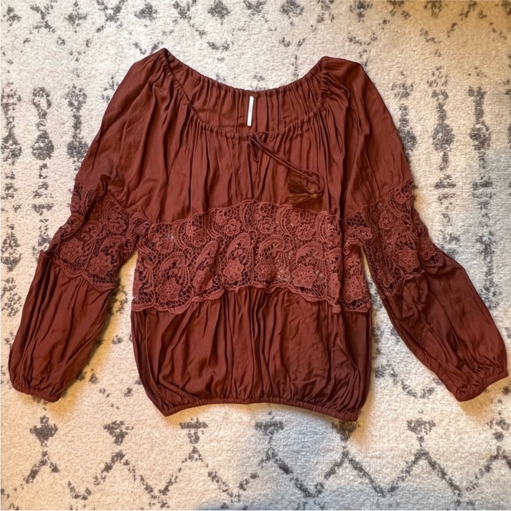 Free People Burnt Orange Crochet Blouse